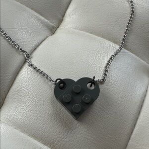 Silver and Gray Lego Heart Pendant Necklace